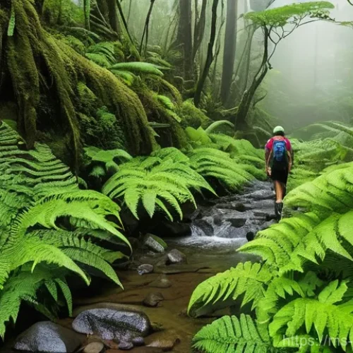 Home 23 콜롬비아 로스트 시티 트레킹 - **Prompt 1: The Verdant Challenge**
"A group of diverse hikers, wearing durable quick-dry trekki...
