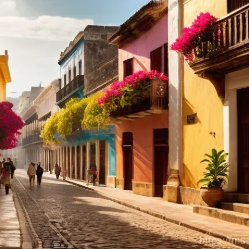 Home 22 콜롬비아에서의 유네스코 문화유산 - **Vibrant Colonial Charm of Cartagena**
"A picturesque, sun-drenched street scene in the histori...