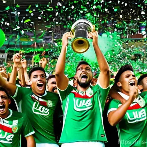 Home 20 콜롬비아에서 유명한 축구 클럽 - **A Grand Celebration of Atlético Nacional's Triumph:**
"A wide-angle, cinematic shot capturing ...