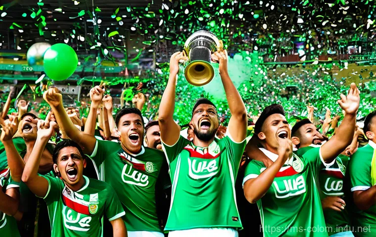 콜롬비아에서 유명한 축구 클럽 - **A Grand Celebration of Atlético Nacional's Triumph:**
"A wide-angle, cinematic shot capturing ...