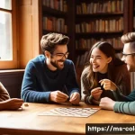 콜롬비아에서 대학 진학 방법 - **Prompt:** A cozy and vibrant indoor scene depicting a group of four friends (two males, two female...