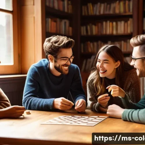 Home 7 콜롬비아에서 대학 진학 방법 - **Prompt:** A cozy and vibrant indoor scene depicting a group of four friends (two males, two female...