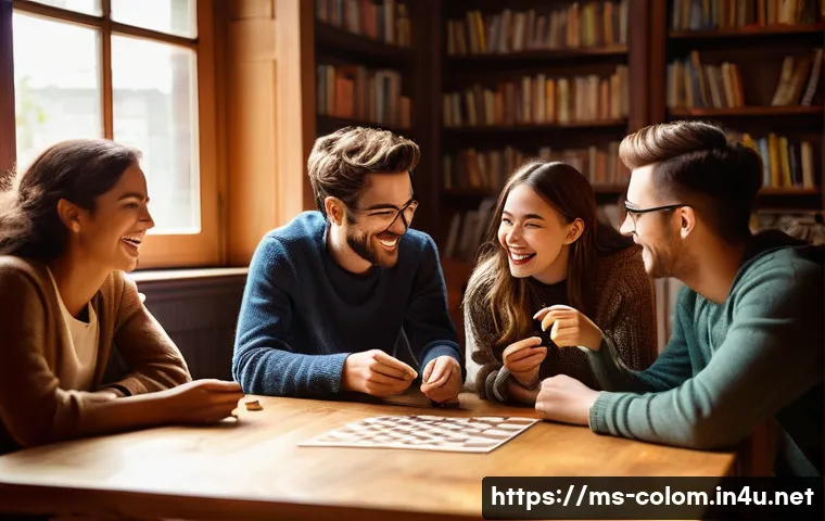 콜롬비아에서 대학 진학 방법 - **Prompt:** A cozy and vibrant indoor scene depicting a group of four friends (two males, two female...